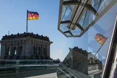 Ein Eckturm des Reichstagsgebäudes