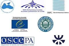 The logos of interparliamentary organisations in which the Bundestag is represented