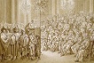 Sitzung des Jakobinerclubs im Akademie-Saal des Mainzer Kurfürstlichen Schlosses 1792 (Federzeichnung von Johann-Jakob Hoch, 1750-1829)