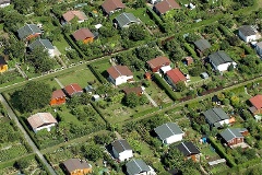 Luftaufnahme einer Dresdner Kleingartenkolonie.