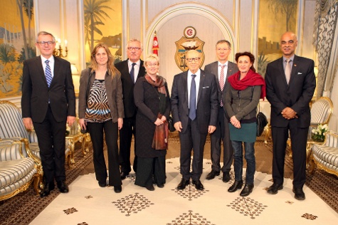 Botschafter Andreas Reinicke, Katja Keul, Jürgen Klimke, Gabriela Heinrich, Tunesiens Präsident Beji Caid Essebsi, Carsten Sieling, Ulla Jelpke, Charles Huber