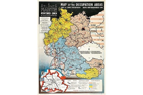 Karte der Besatzungszonen in Deutschland und Österreich, Atlanta-Service, um 1945