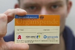 Junger Mann hält einen Organspendeausweis