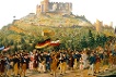 Zug zum Hambacher Schloss am 27. Mai 1832: Die Teilnehmer folgten einer Einladung des liberal-demokratischen "Preß- und Vaterlandsvereins". In vielen Reden wurden Einheit und Freiheit Deutschlands und anderer europäischer Länder beschworen.