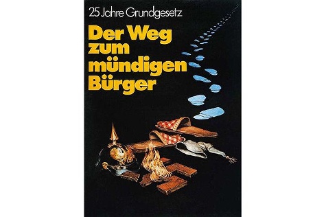 "Der Weg zum mündigen Bürger - 25 Jahre Grundgesetz": Mit dieser Broschüre wies die Bundeszentrale für politische Bildung auf die Bedeutung der Mitwirkung und des Engagements der Bürger für die Demokratie hin. Broschüre, 1974
