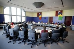 A meeting in the room used by the Council of Elders