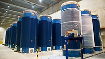 Leere Castor-Behälter zur Aufbewahrung radioaktiven Materials