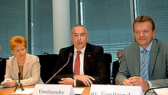 Bundestagsvizepräsidentin Petra Pau (Die Linke), der Vorsitzende Axel E. Fischer (CDU/CSU) und der stellvertretende Vorsitzende Martin Dörmann (SPD)