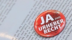 Button mit der Aufschrift 'Ja zum Urheberrecht'