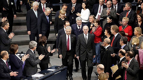 Claude Bartolone, Norbert Lammert, François Hollande, Angela Merkel, Joachim Gauck