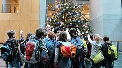 Kinder vor Tannenbaum