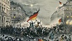 Revolution 1848 in Berlin: Straßenkämpfe in Berlin am 18./19. März 1848. - 'Erinnerung an den Befreiungskampf in der verhängnisvollen Nacht vom 18- 19 März 1848'. - (Barrikade in der Breiten Strasse). / Kreidelithografie