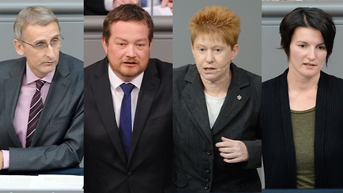 Obleute von links:Armin Schuster (CDU/CSU),Uli Grötsch (SPD), Petra Pau (Die Linke) undIrene Mihalic (Bündnis 90/Die Grünen)