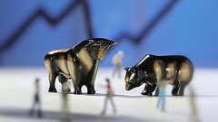 Bulle und Bär im Zentrum von Börse und Aktienkurs