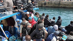 Flüchtlinge bei der Ankunft auf Lampedusa
