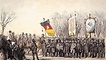 Der Schiller-Festzug in Hamburg am 13. November 1859: Der Wunsch nach einem geeinten Nationalstaat äußerte sich auch in Gedenkfeiern anlässlich des 100. Geburtstags von Friedrich Schiller 1859. Josef Puschkin, um 1859