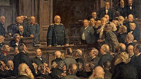 Otto von Bismarck in der Reichstagssitzung vom 6. Februar 1888: "Wir Deutschen fürchten Gott, aber sonst nichts in der Welt; und die Gottesfurcht ist es schon, die uns den Frieden lieben und pflegen lässt". Ernst Henseler, 1901